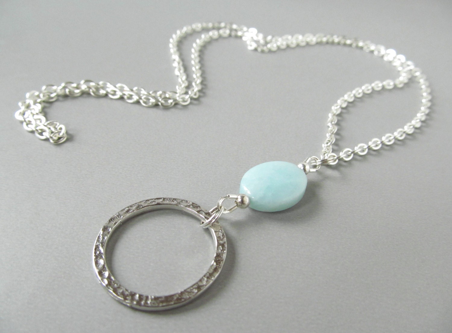 Silver Eyeglass Lanyard Blue Green Reading Glasses by HalfSnow