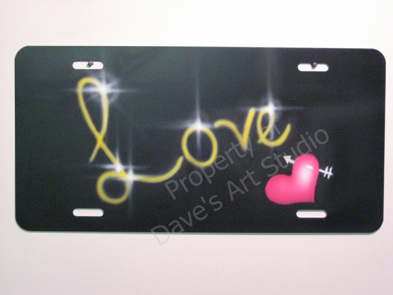 Custom airbrushed Love license plate