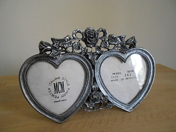 home vintage decor    Frame Double  Pewter Heart  Art Nouveau  Frame Pewter Vintage bangkok