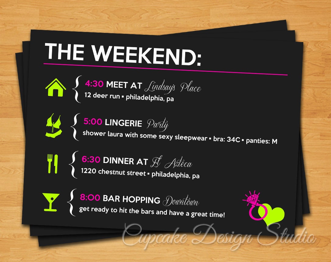 Printable Bachelorette Party Itinerary by CupcakeDesignStudio