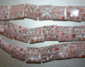 Orange and White Millifiori Square Beads