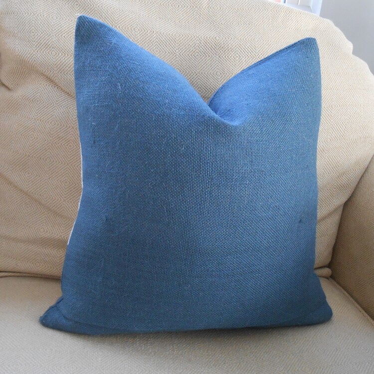 Burlap Pillow Cover two tone off white & blue by LowCountryHome