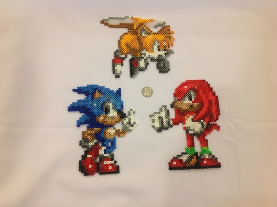 Sonic Knuckles and Tails Set of 3 Perler Bead Sprites