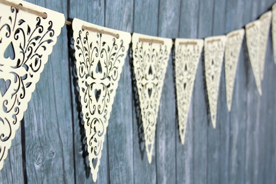 Cream Paper Lace Triangle Banner Pennant Garland Bunting Photo Prop Love Family Party reusable banner Il_570xn