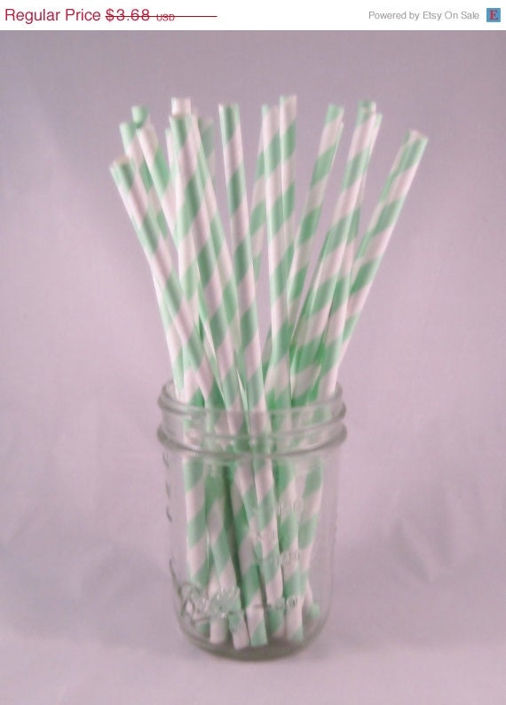 15% off - 25 Mint Green Stripe Straws - ships less than 24 hours Il_570xn