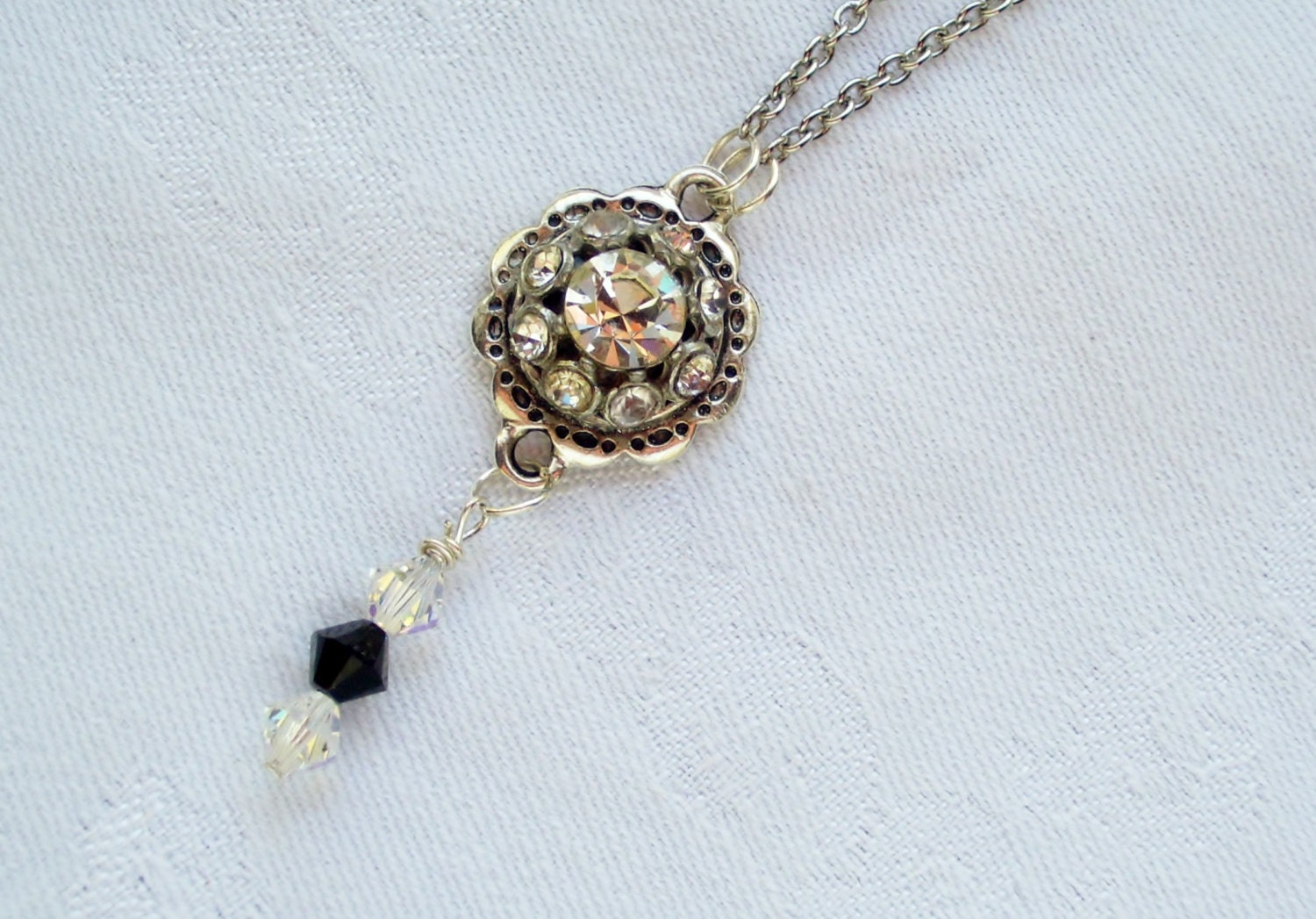 Vintage Button Wine Bottle Jewelry with Swarovski Crystals