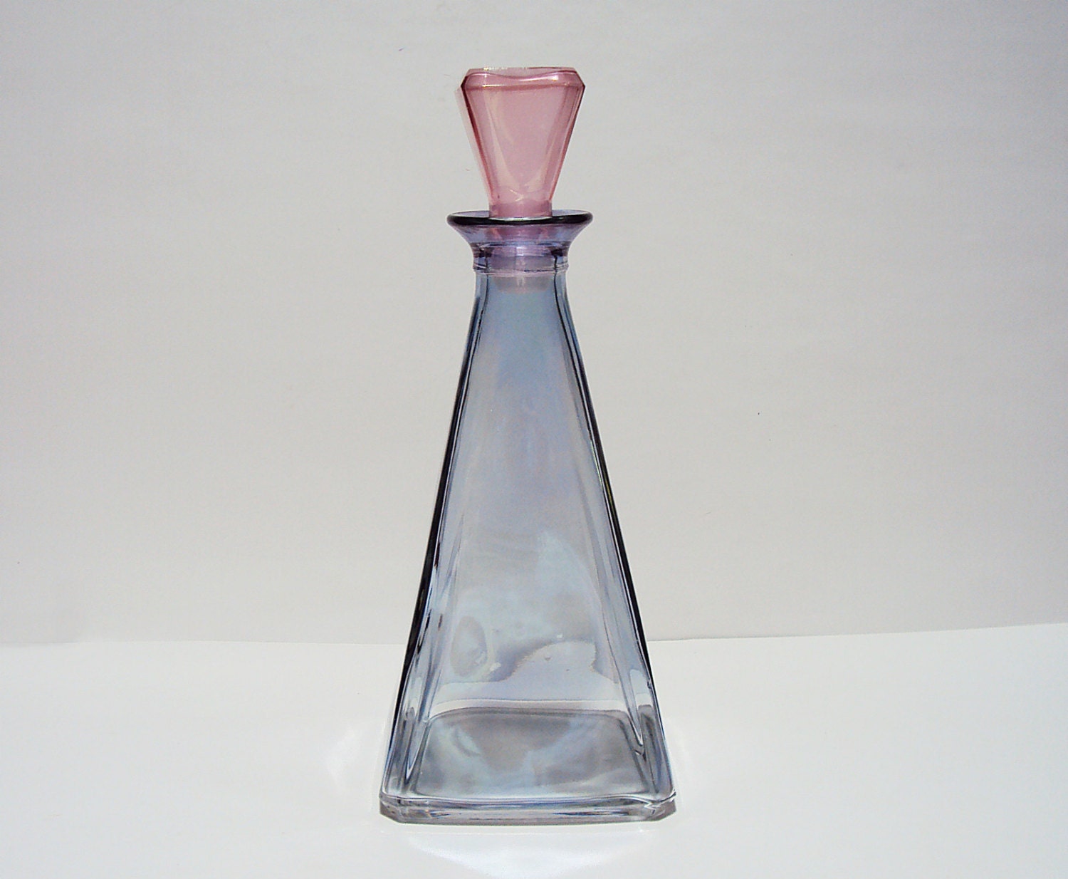 Vintage Pyramid Shaped Italian Iridescent Glass Bottle