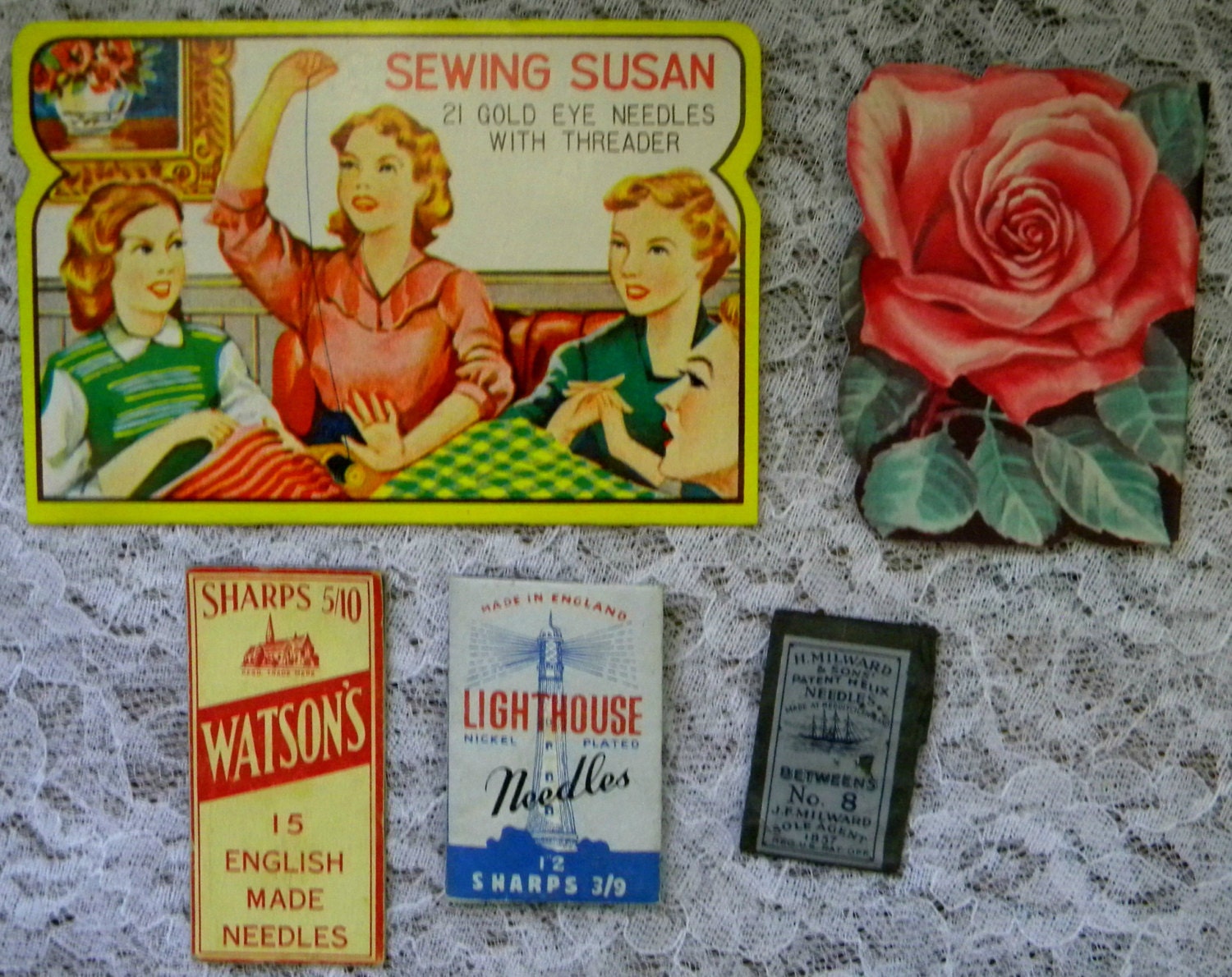 5 Vintage Needle Cards Packs Sewing Susan Watsons