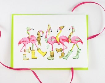 Flamingo Christmas cards Cocktail card Margarita Tropical