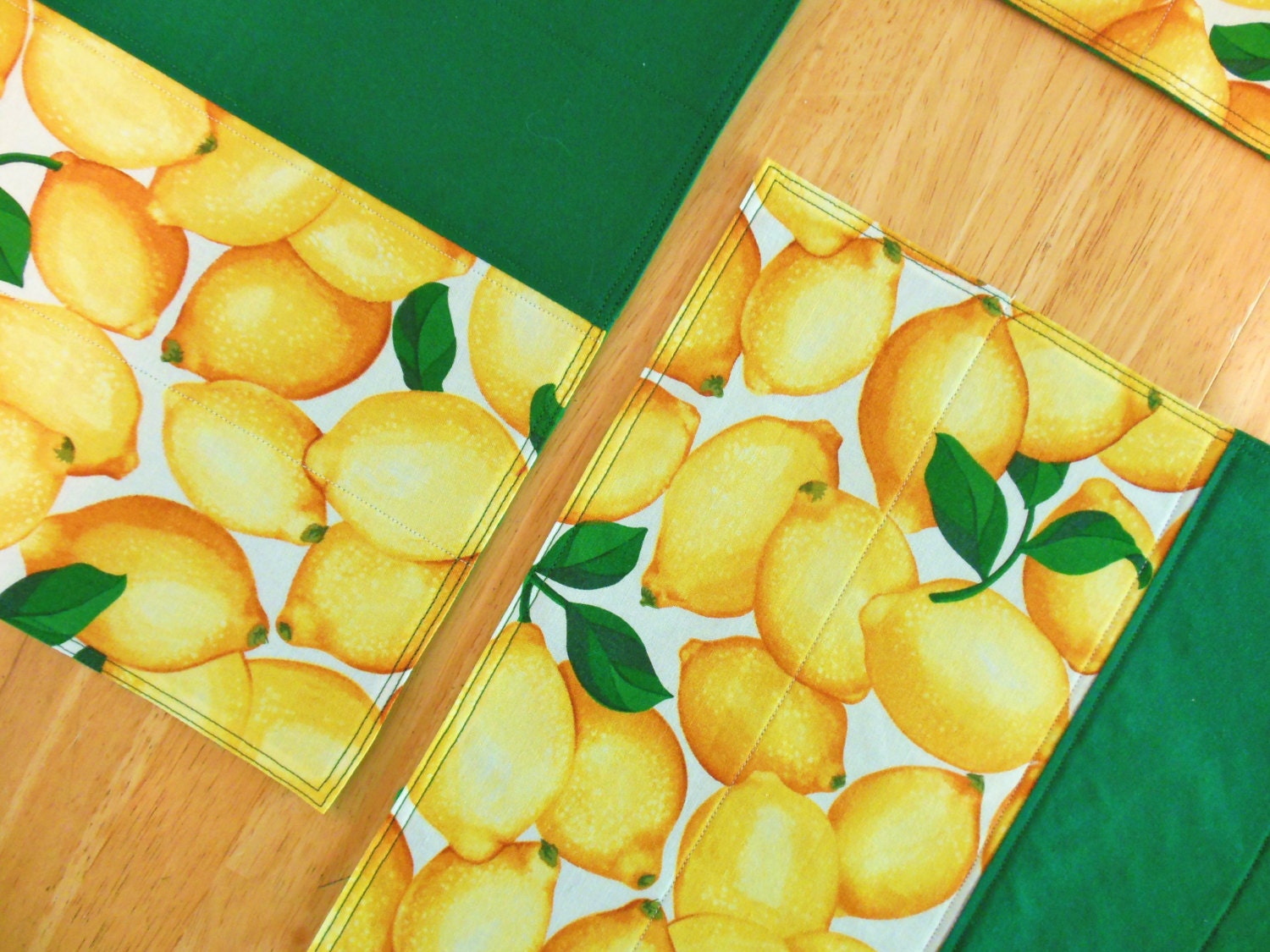 Lemon Placemats Quilted Yellow Green Tuscan Decor 4 Mats