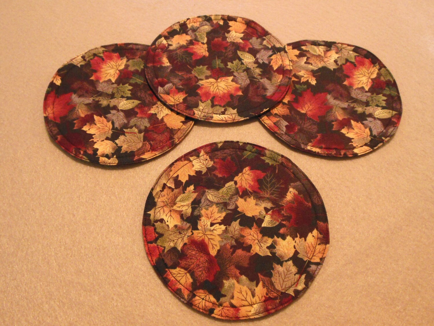 Maple Leaf Fabric Coasters Brown Red Gold Quilted 4