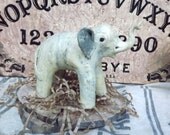 vintage clay elephant sculpture, handmade,  trunk up, good luck // rustic, feng shui home, child's room decor