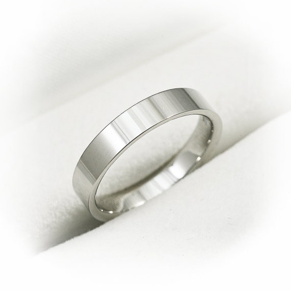14K Solid white gold simple wedding band (4mm width, Polished finish)