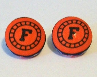 Fun Blue and Orange Florida Gators Inspired Fabric Button Pierced Earrings