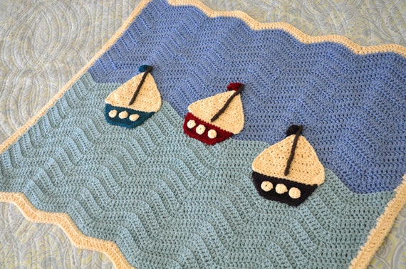 Crochet Baby Boy Blanket Sailboat Blanket Wall by LoopsInBloom