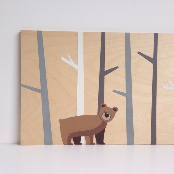 Bear Nursery Art Woodland Nursery Decor Wood by SweetBananasArt