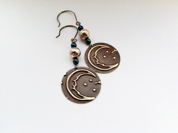 crescent moon embossed earrings