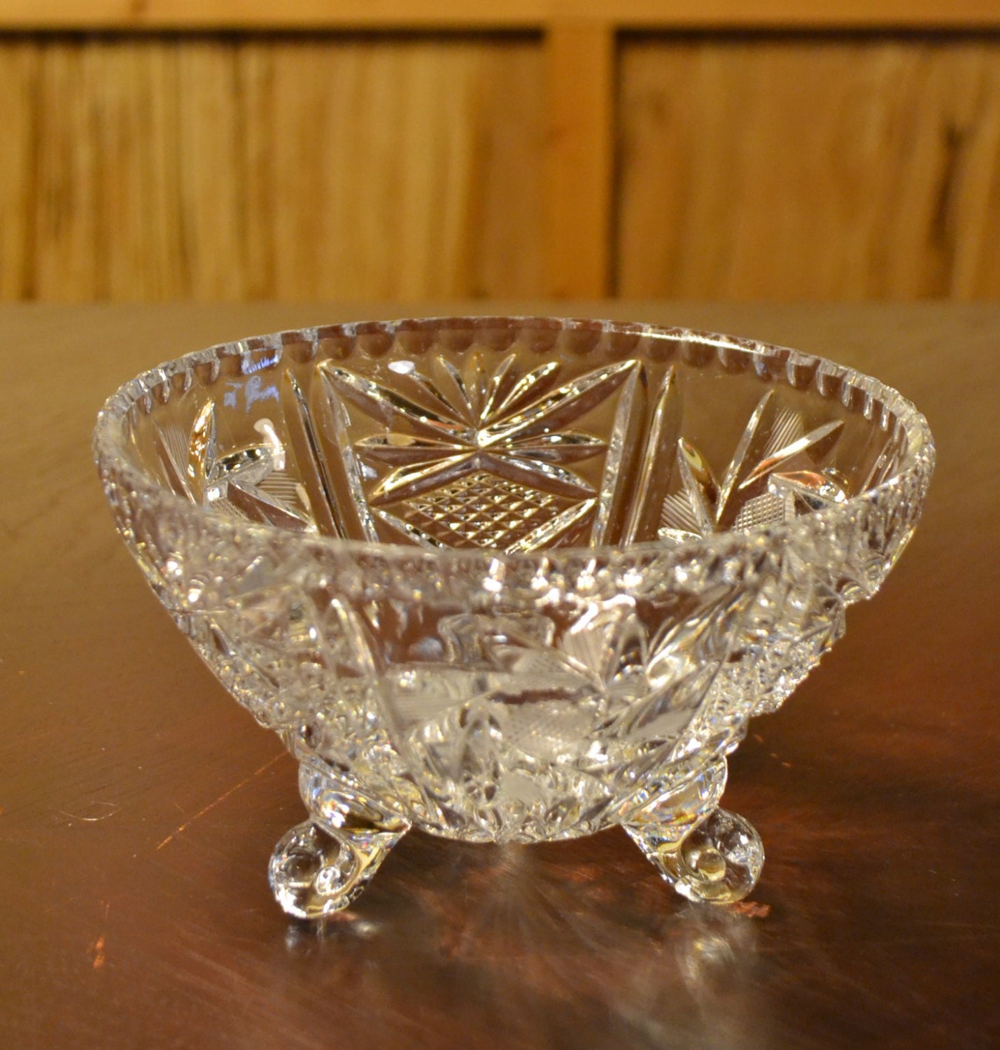 Vintage Cut Glass Footed Bowl Vintage Glass by PanchosPorch