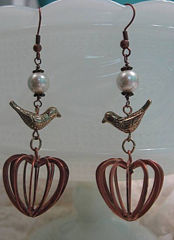 Assemblage Earrings Vintage Bird Cage Charm Earrings Pearl
