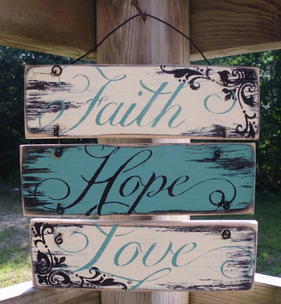 Wire hung Faith Hope and Love sign 12x12