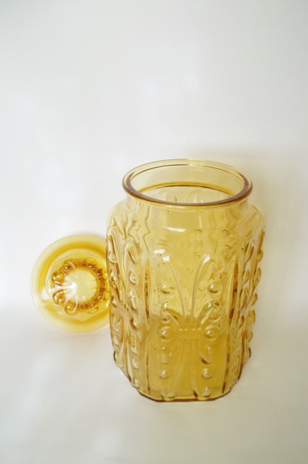 Amber Yellow Cookie Jar. Imperial Glass. Retro. Vintage
