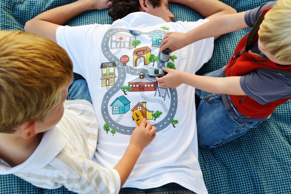 Car Play Shirt: Kids Drive Cars on Map, Back Massage for Dad, Christmas/Father's Day/Birthday Gift