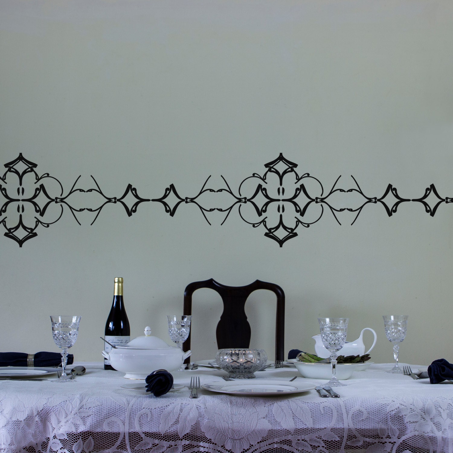 Ornate Vinyl Wall Decal Border for Interior Design