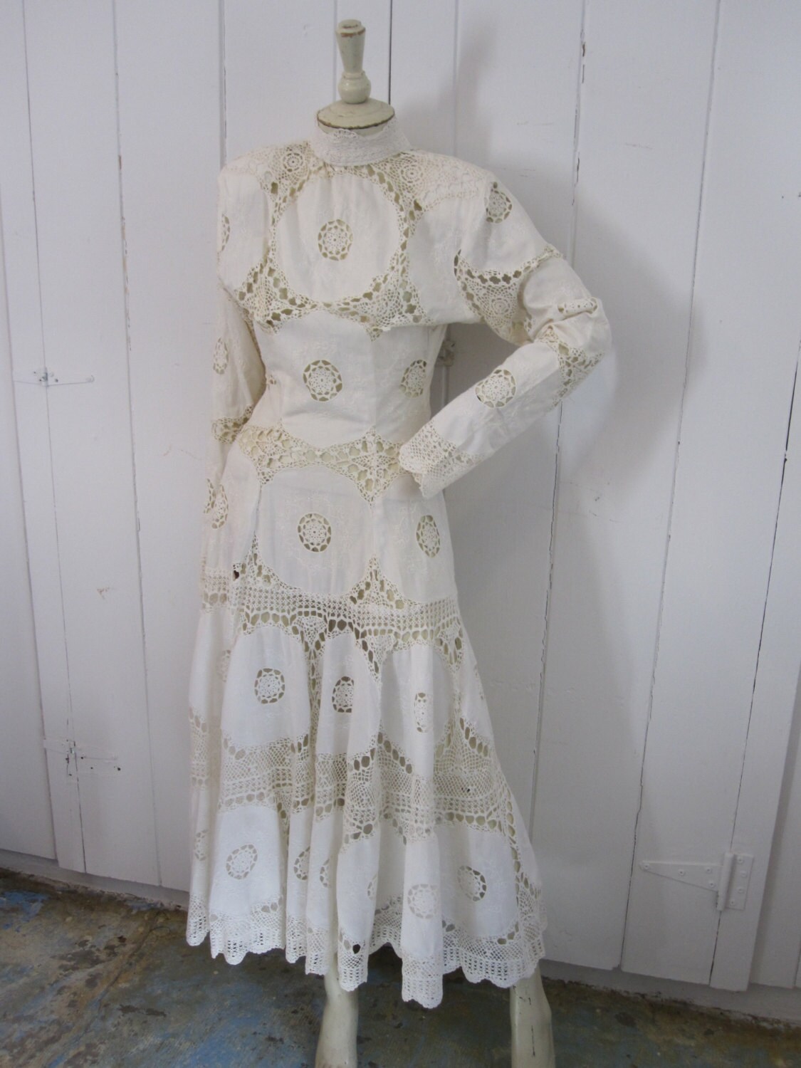 Ecru Handmade Wedding Dress with Crochet by TheHouseofRedMary