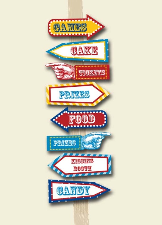 Carnival Party Signs Printable Editable Text PDF Instant