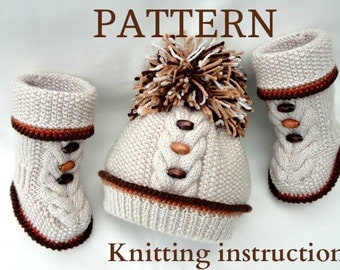 Knitting PATTERN Baby Knitting Patterns Baby Shoes Baby Booties Baby Set Baby Hat Pom-Pom Baby Beanie Pattern Baby Boy Baby Girl Boots PDF