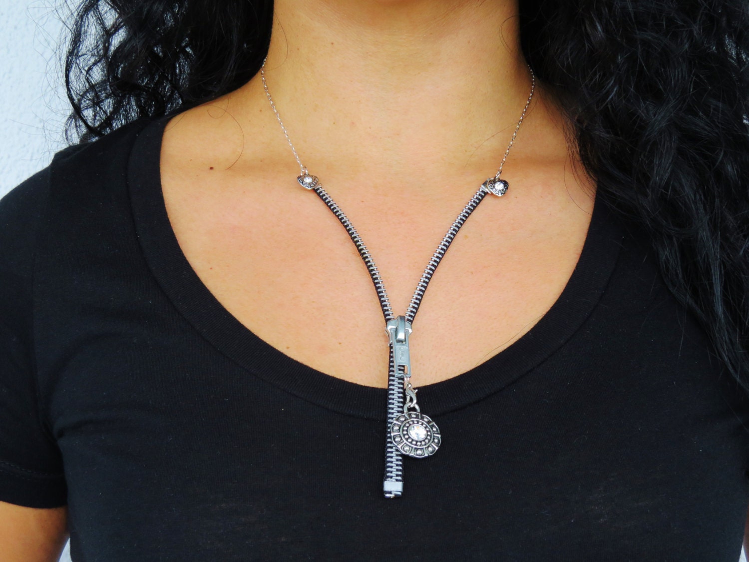 Zipper NecklaceHandmade necklace Silver Charm