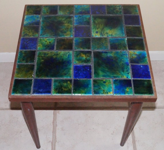 Mid Century Tile Top End Table Retro Side by EllieandBelleVintage