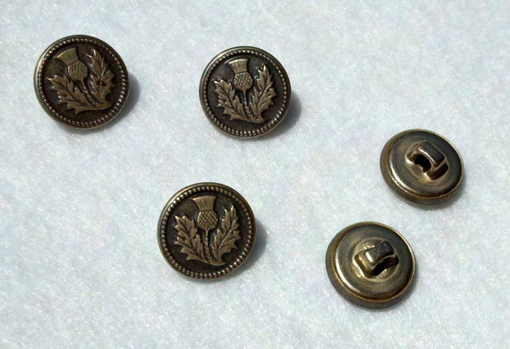Vintage Scottish Thistle antiqued pewter buttons set of five
