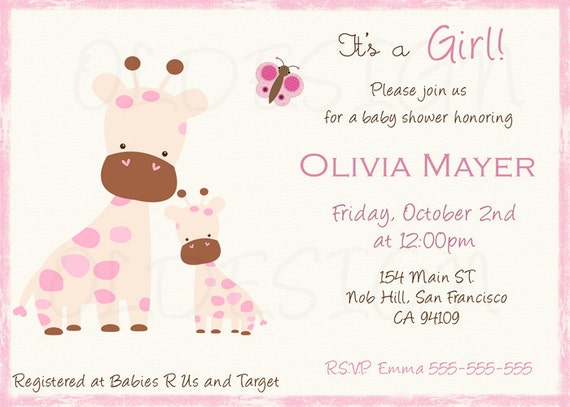 Invitacion de baby shower de jirafa. ARchivo digital Tambien para ...