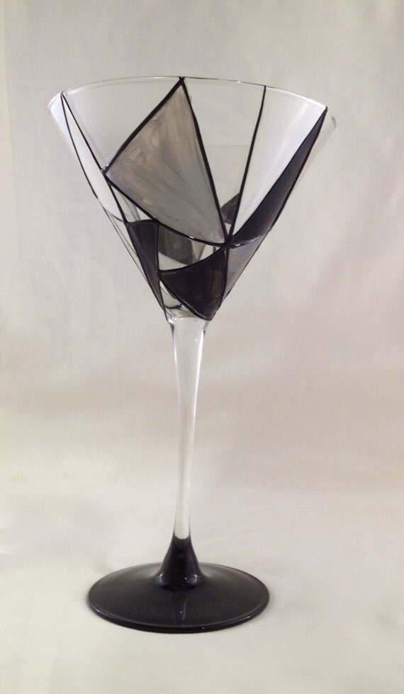 Items similar to Straight Stem Martini Glass Black White And Silver