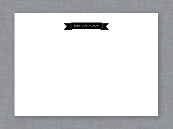 Personalized Stationery, Jane Banner Notecards, Set of  25