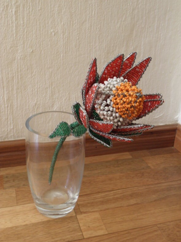 African Beaded Wire Flower PROTEA Orange Cone