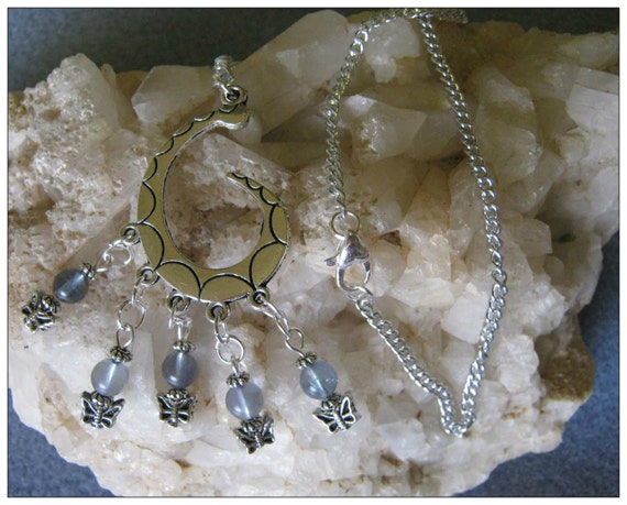 Handmade Silver Necklace with Blue Fluorite & Butterflies by IreneDesign2011