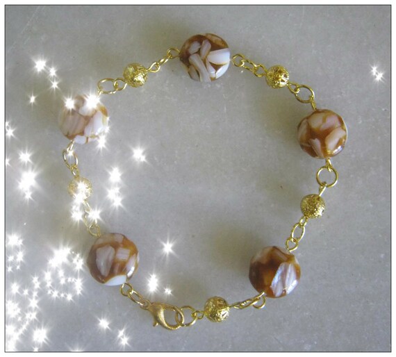 Beautiful Handmade Gold Bracelet with Agate Coins by IreneDesign2011