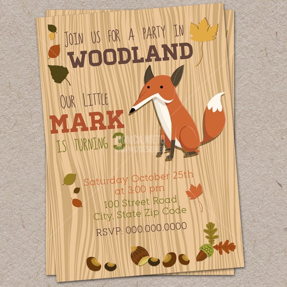 Printable Woodland Birthday Party Invitation / Fox Invitation/