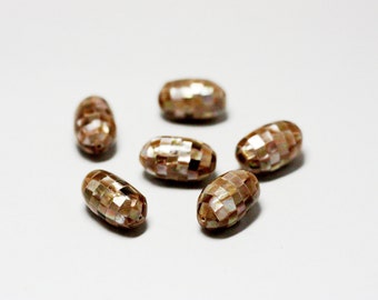 Brown Mosaic Shell Beads - Inlay Beads - Focal Beads - Brown Lip Shell - Mother of Pearl - MOP Beads - Oval Beads - 2 pcs.