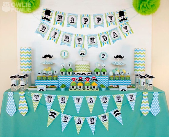 Little Man Mustache Bash BIRTHDAY Party Printable Package & Invitation, INSTANT DOWNLOAD, You Edit Yourself with Adobe Reader Il_570xn