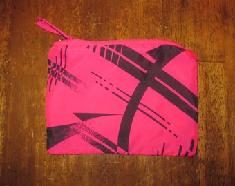 Vintage NIKE Windbreaker Pink and Black repurposed upcycled into a makeup bag little purse handmade zipper pouch