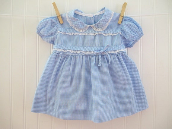 Blue Gingham Vintage Dress Baby Girl Clothes 6-12 months