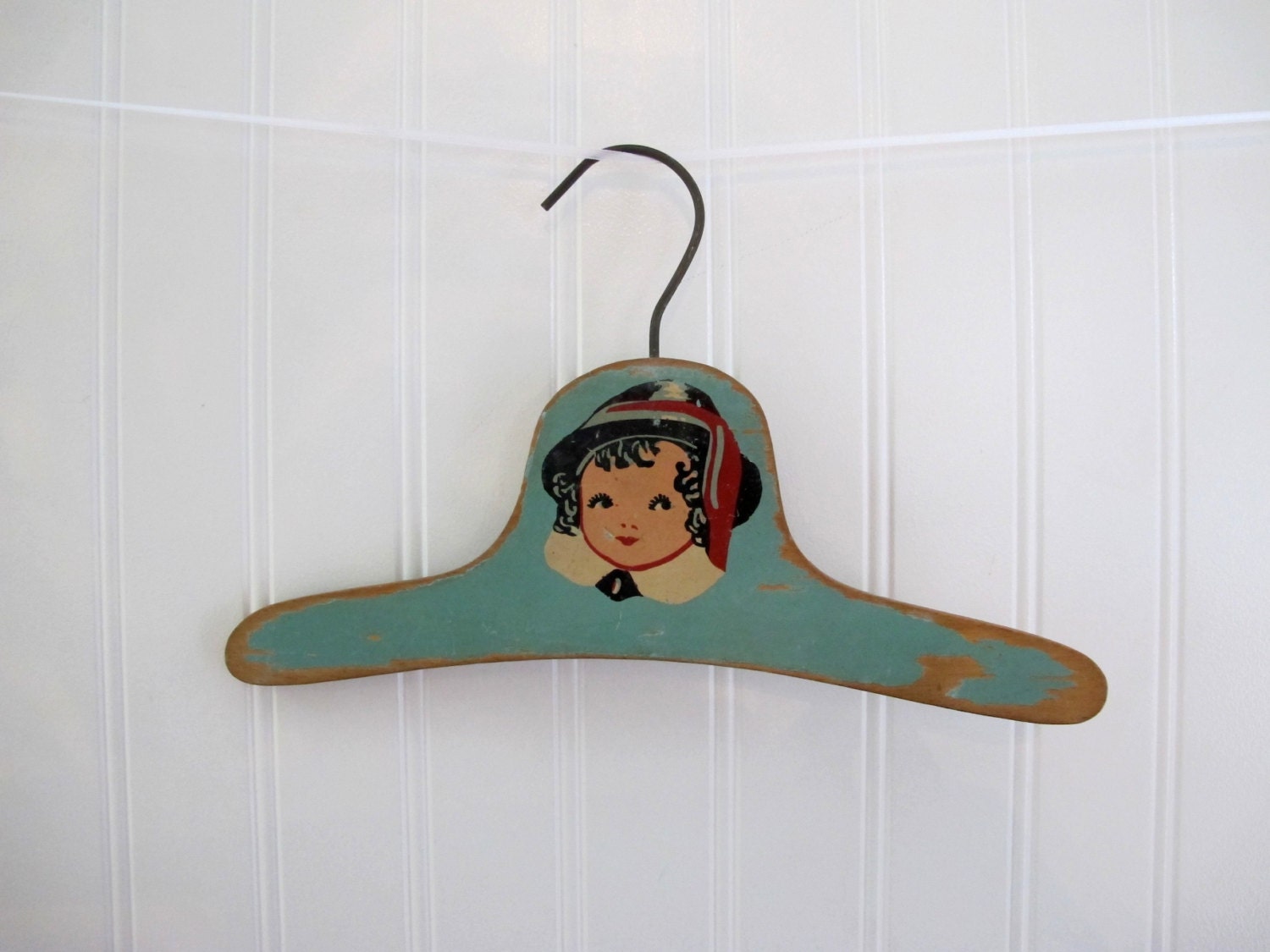 Vintage Baby Hanger Wooden Antique Painted by MyVintageBabyFair