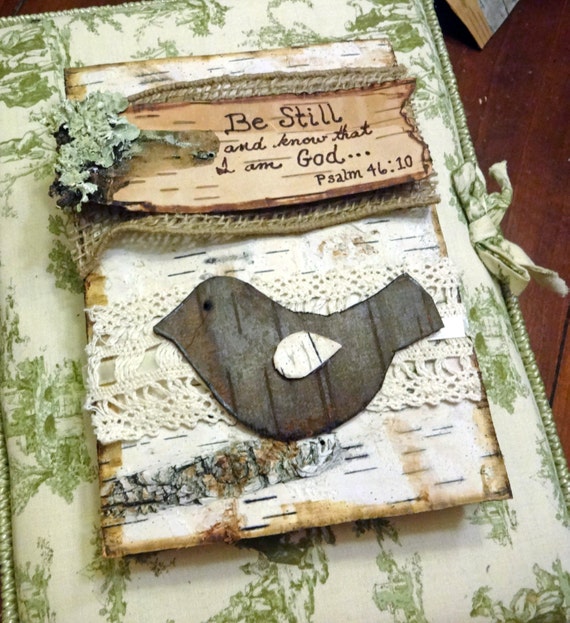 Items similar to Birch Bark Bird, Burlap, & Lace Customized Wood Burned