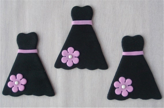 Black and PInk Flower Dress Fondant Edible Cupcake or Cookie Topper ...