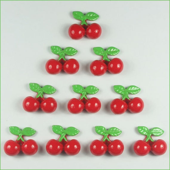 Items similar to Lot 10pcs Red Cherry Fruit Resin Cabochon Flatbacks ...