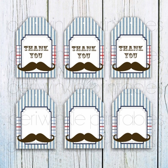 Instant Download Boy Baby Shower Gift Tags Mustache Bash