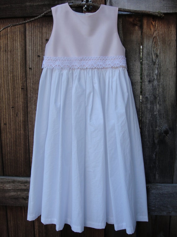 Rustic Cotton Flower Girl Dress with Pink Silk by rosecitydesigns